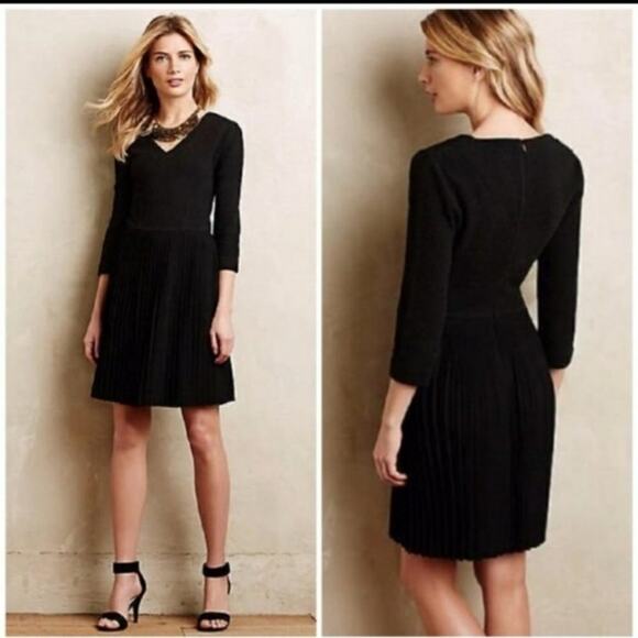 Ganni Dresses & Skirts - Anthropologie GANNI Black Pleated Cross-Knit Dress Small